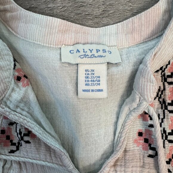 Calypso St. Barth Floral Embroidered Peasant Style Top K8 - Picture 5 of 6